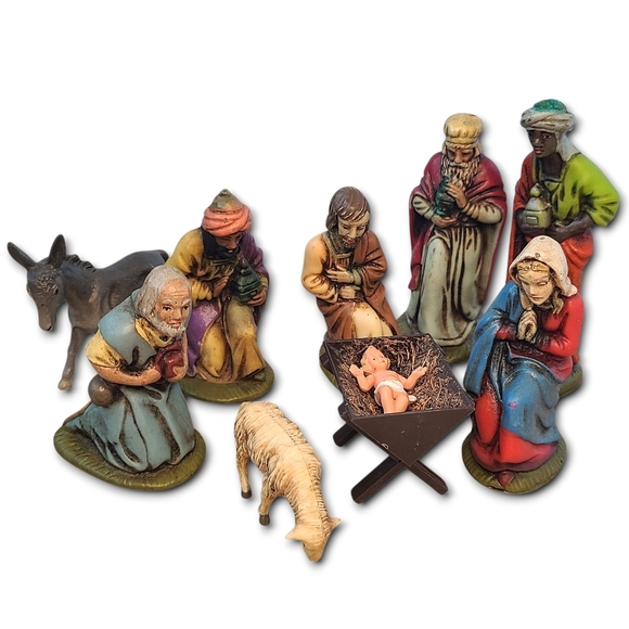Vtg Nativity Set 9 Figurines Germany Christmas Jesus Mary Joseph Wise Men Lamb - Picture 2 of 9